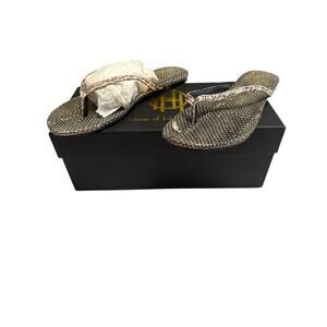 House of Harlow 1960 Colton Snake Embossed Leather Flip Flops Size 7 Boho Chic